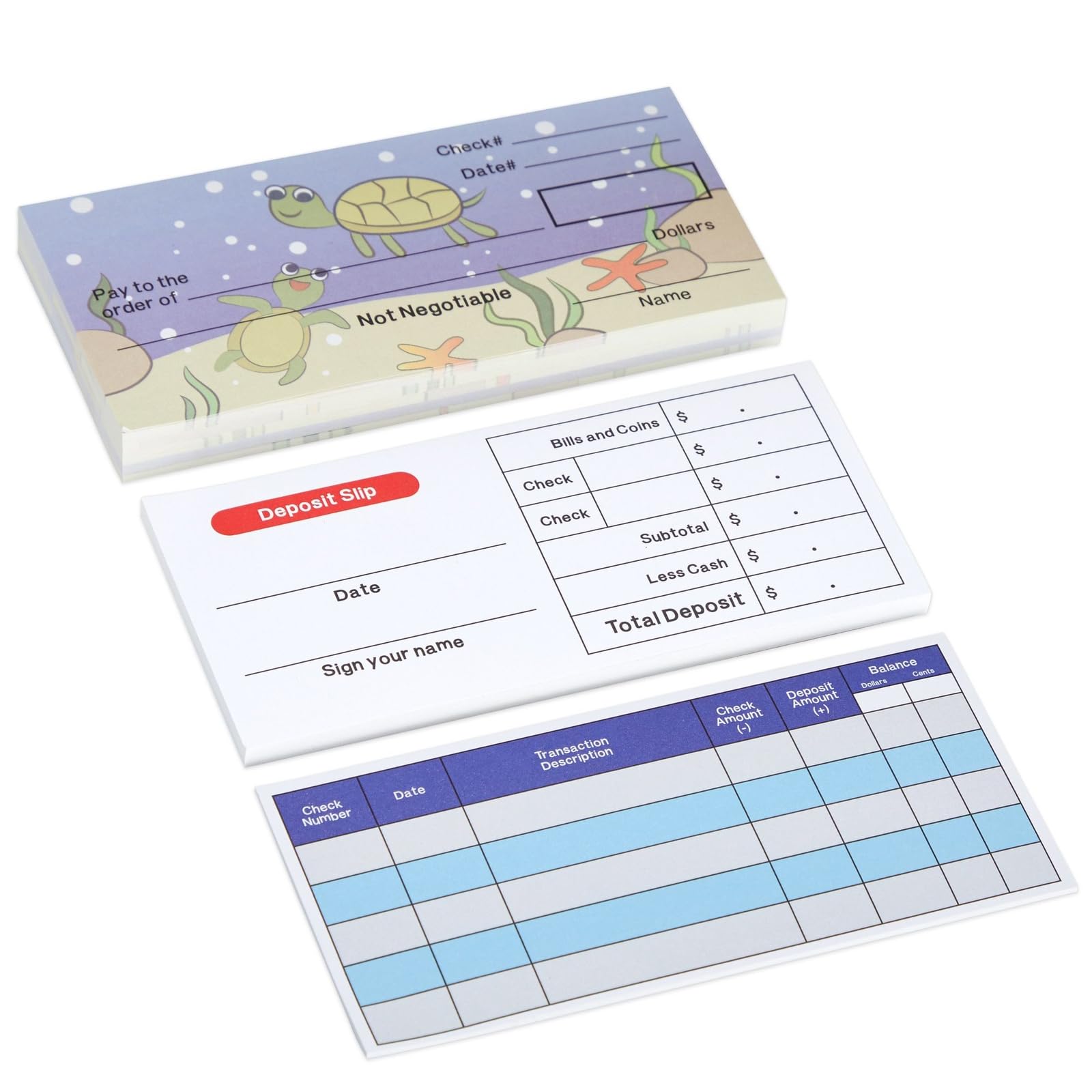 Prop Money Checkbook Set - Sea Animal Theme Fake Checks for Kids - Financial Literacy Homeschool Math Manipulatives - 150 Sheets