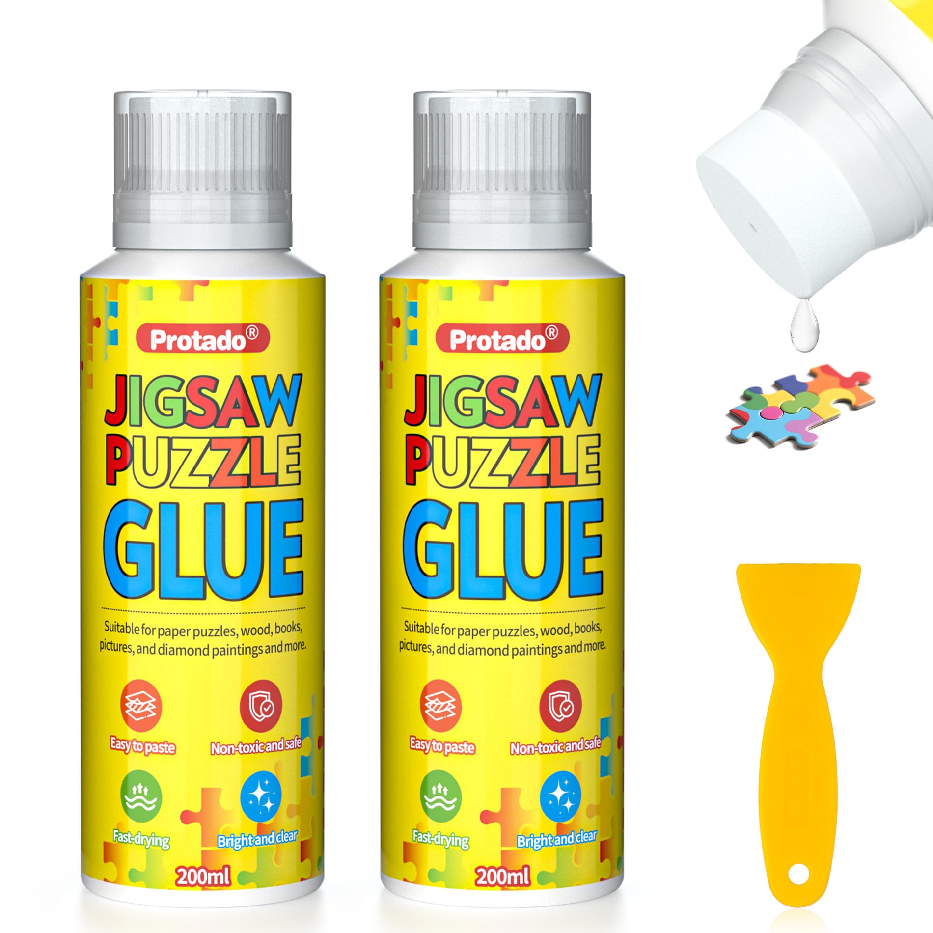 Protado 200ml Puzzle Glue x2 – Clear Quick-Dry Sealer with Sponge & Scraper for 1000-5000 Piece Puzzles
