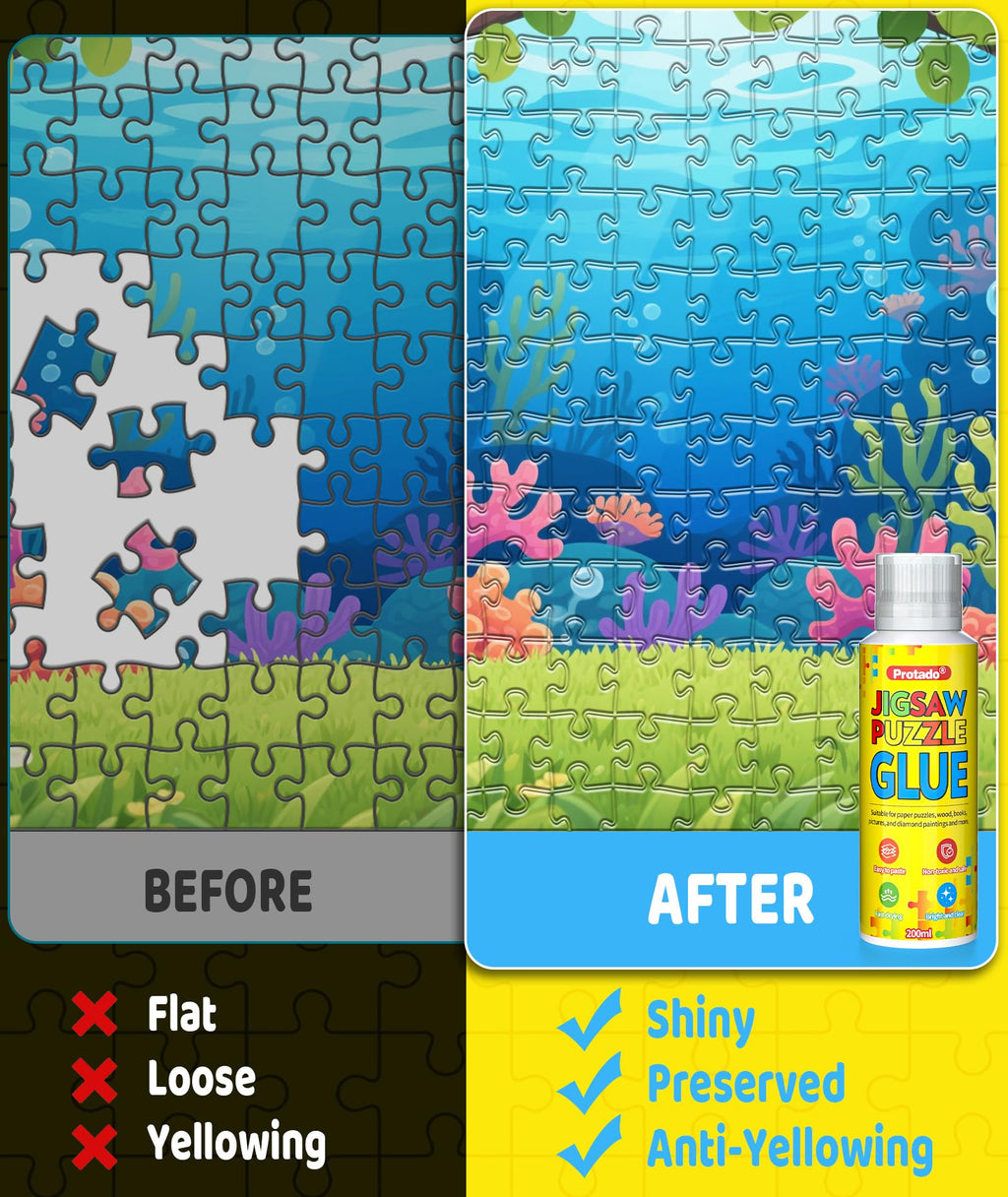 Protado 200ml Puzzle Glue x2 – Clear Quick-Dry Sealer with Sponge & Scraper for 1000-5000 Piece Puzzles