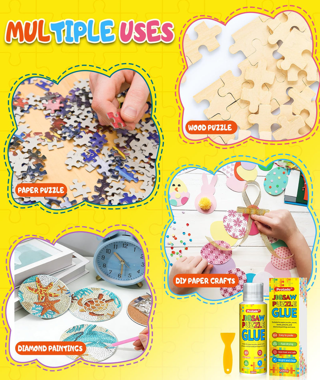 Protado 200ml Puzzle Glue x2 – Clear Quick-Dry Sealer with Sponge & Scraper for 1000-5000 Piece Puzzles