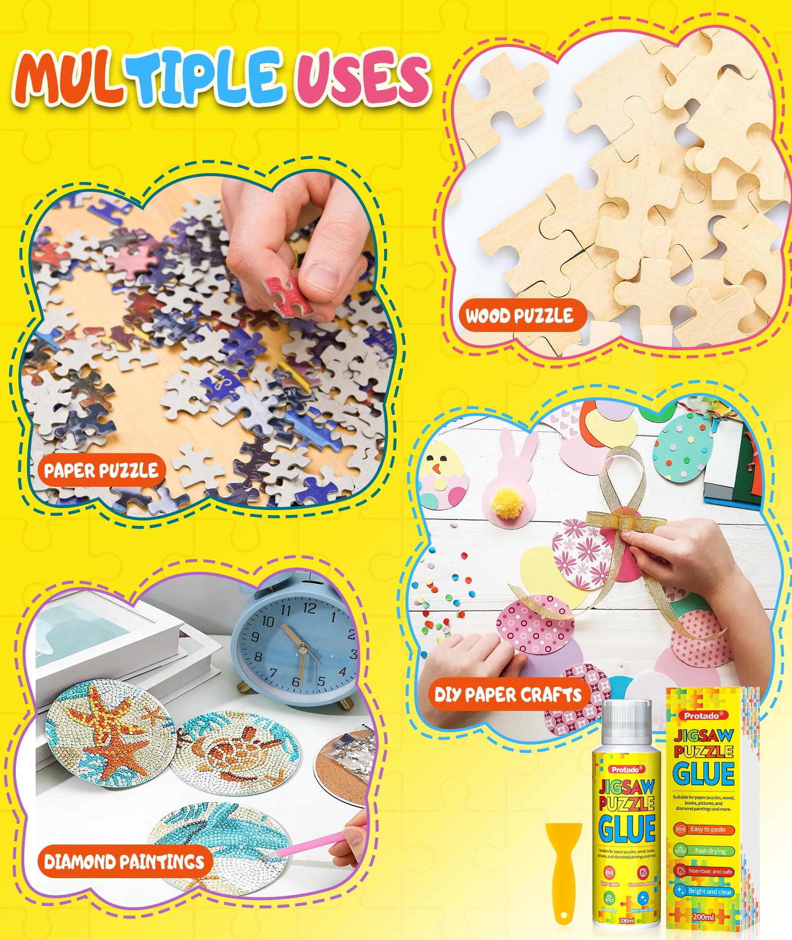 Protado 200ml Puzzle Glue x2 – Clear Quick-Dry Sealer with Sponge & Scraper for 1000-5000 Piece Puzzles