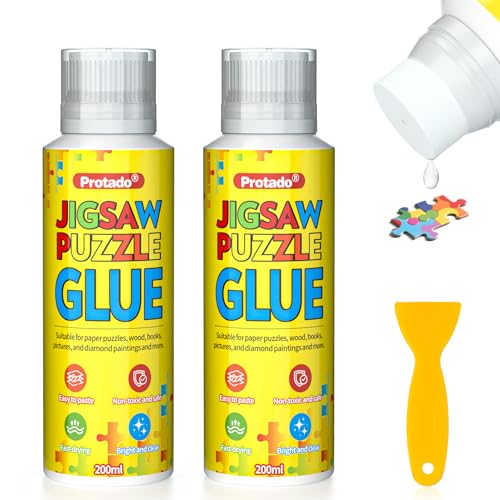 Protado 200ml Puzzle Glue x2 – Clear Quick-Dry Sealer with Sponge & Scraper for 1000-5000 Piece Puzzles