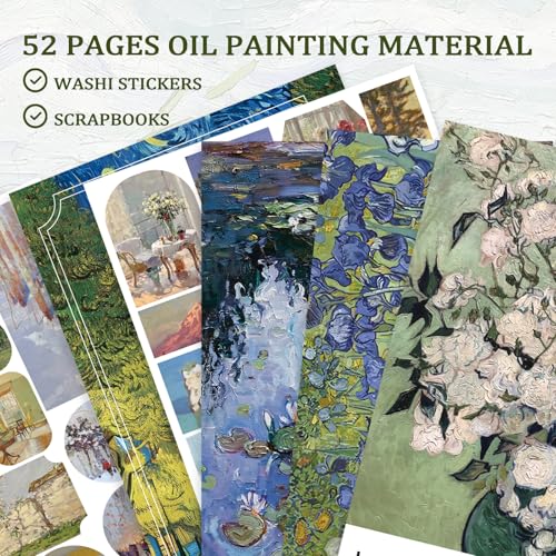 PRSTINCOL Oil Painting Sticker Book: 52 Sheets, 500+ Vintage Scrapbook Stickers for Adults & Teens