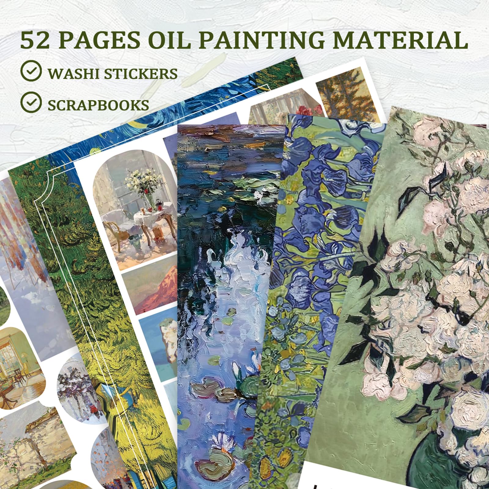 PRSTINCOL Oil Painting Sticker Book: 52 Sheets, 500+ Vintage Scrapbook Stickers for Adults & Teens