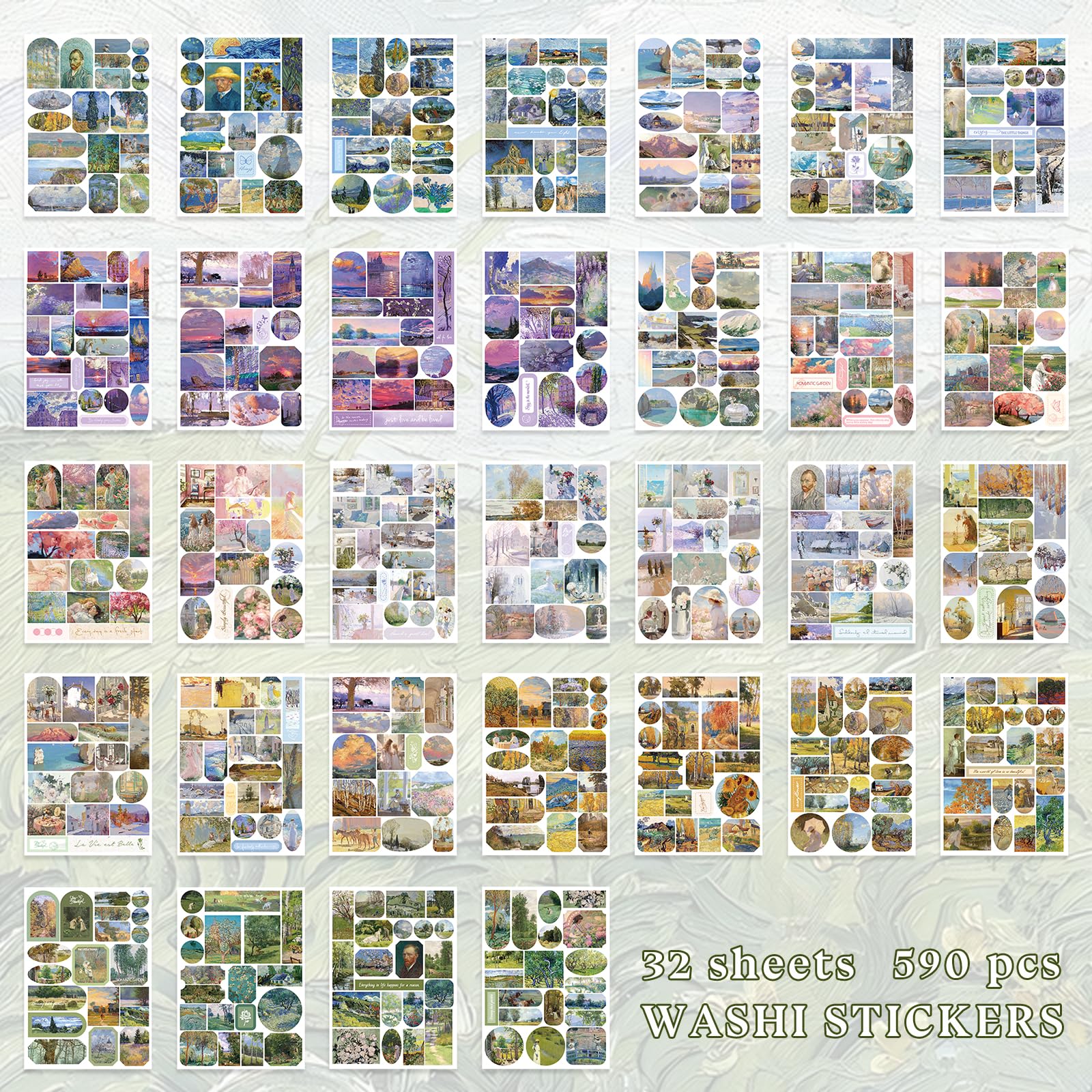 PRSTINCOL Oil Painting Sticker Book: 52 Sheets, 500+ Vintage Scrapbook Stickers for Adults & Teens