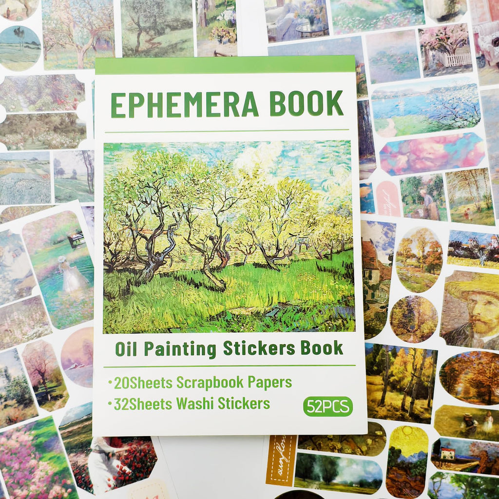 PRSTINCOL Oil Painting Sticker Book: 52 Sheets, 500+ Vintage Scrapbook Stickers for Adults & Teens