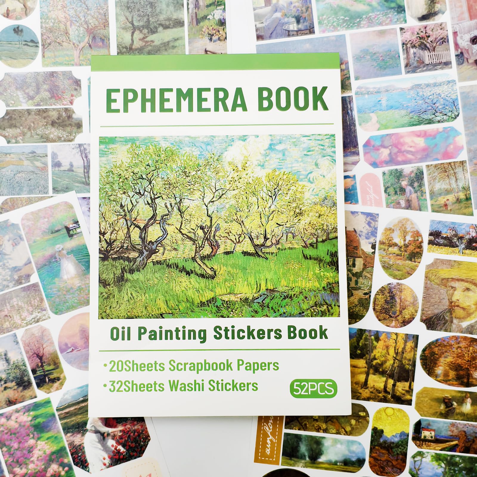 PRSTINCOL Oil Painting Sticker Book: 52 Sheets, 500+ Vintage Scrapbook Stickers for Adults & Teens
