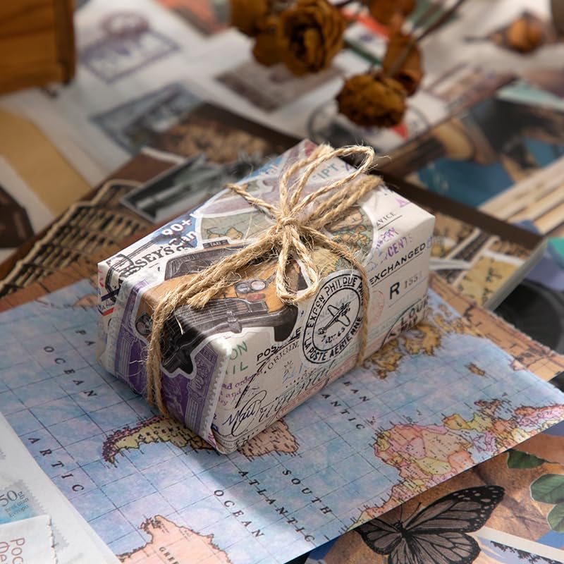 PRSTINCOL Vintage Travel Washi Stickers & Papers - 50 Sheet Ephemera Book for Scrapbooking and Art Journaling
