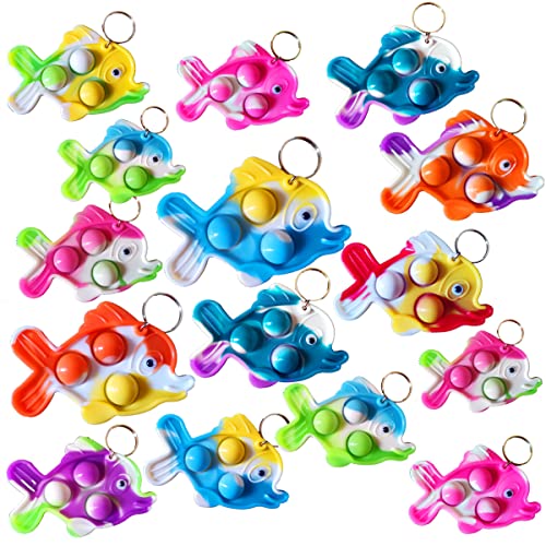 PSDFH 30-Pack Mini Fish Bubble Fidget Toys – Silicone Stress Relief Favors for Kids Classroom Prizes and Summer Party Goodie Bags
