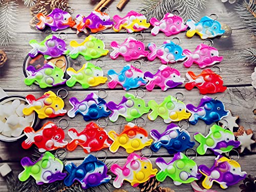 PSDFH 30-Pack Mini Fish Bubble Fidget Toys – Silicone Stress Relief Favors for Kids Classroom Prizes and Summer Party Goodie Bags