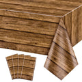 PTECDROTS 4-Pack Brown Wood Grain Tablecloths, 51x86 Inch Disposable PE Table Covers for Rustic Parties
