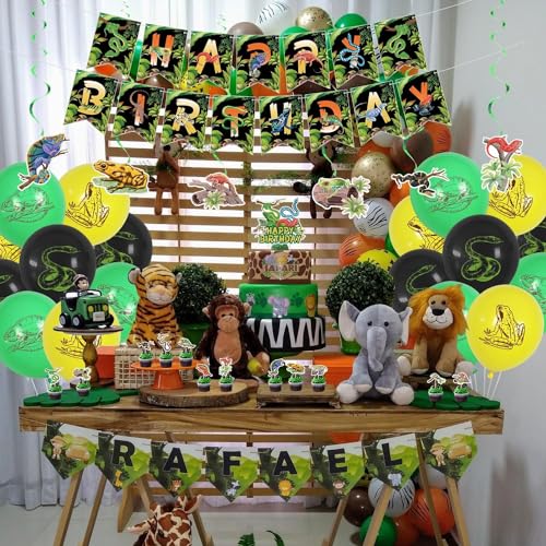 PTECDROTS Reptile Party Decorations – 42-Piece Set with Balloons, Banner, Cake Topper & Centerpieces