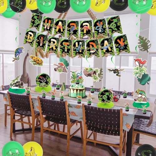 PTECDROTS Reptile Party Decorations – 42-Piece Set with Balloons, Banner, Cake Topper & Centerpieces