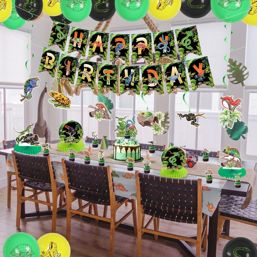 PTECDROTS Reptile Party Decorations – 42-Piece Set with Balloons, Banner, Cake Topper & Centerpieces
