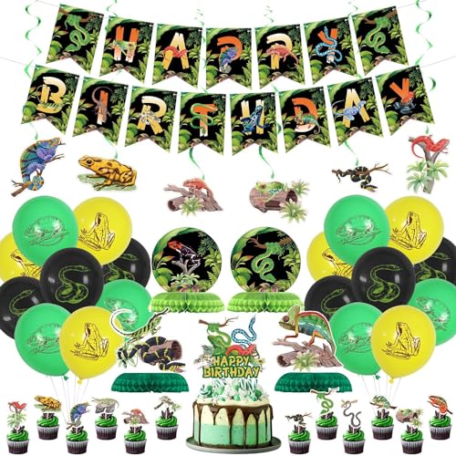 PTECDROTS Reptile Party Decorations – 42-Piece Set with Balloons, Banner, Cake Topper & Centerpieces