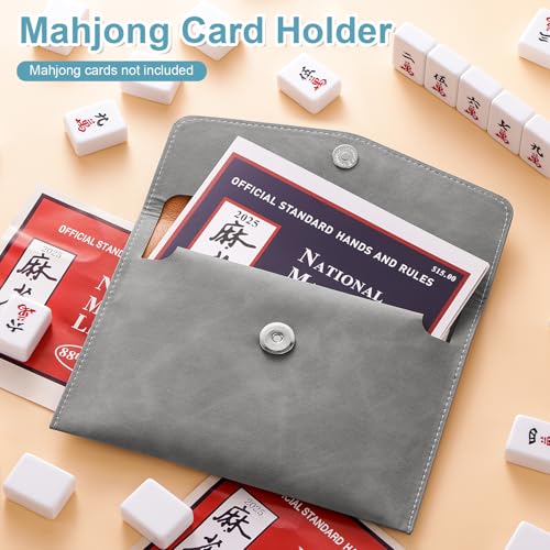 PU Leather Mahjong Card Holder with Magnetic Snap – Medium Gray