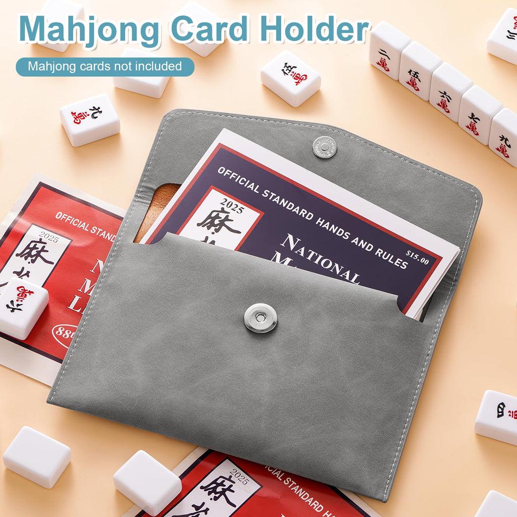 PU Leather Mahjong Card Holder with Magnetic Snap – Medium Gray