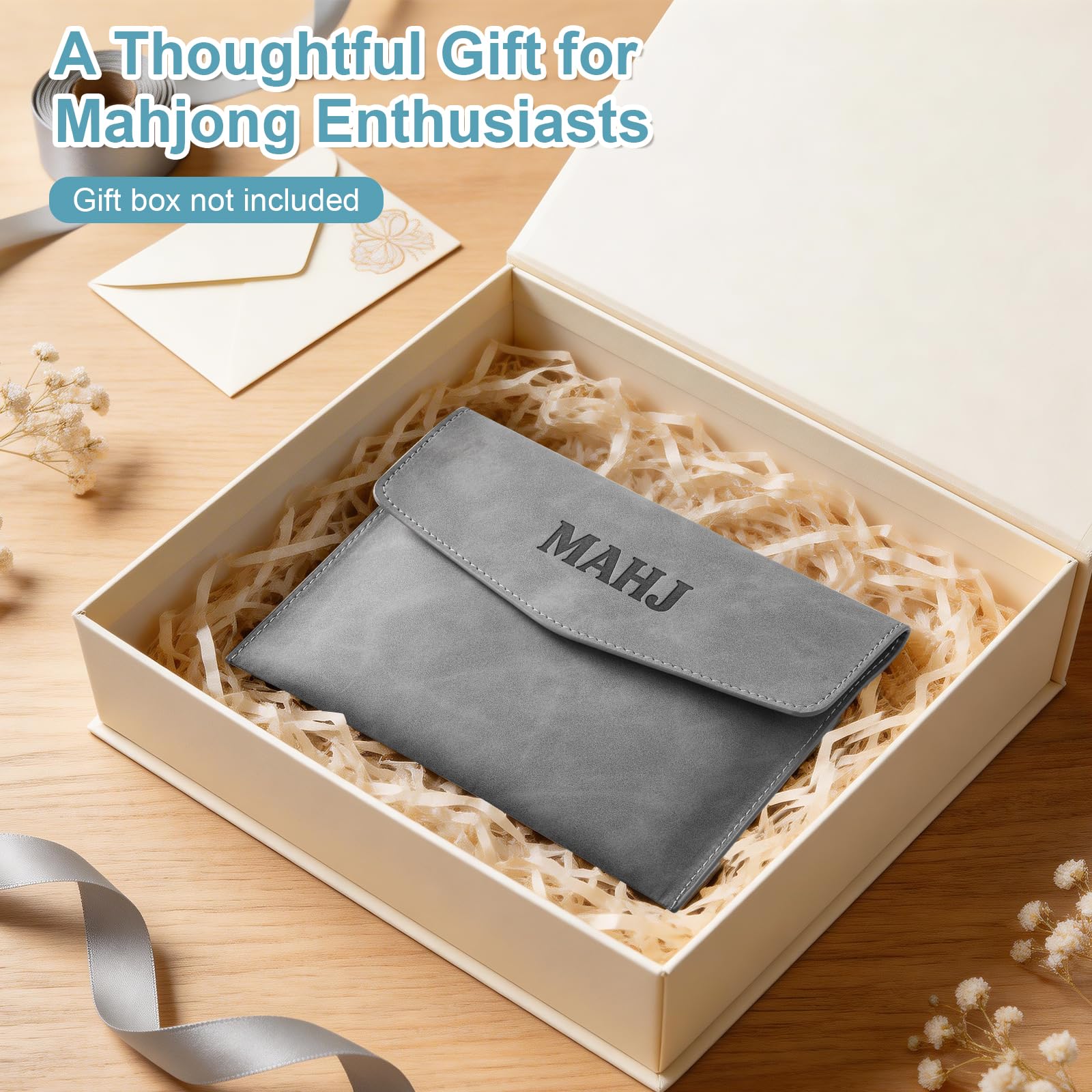 PU Leather Mahjong Card Holder with Magnetic Snap – Medium Gray