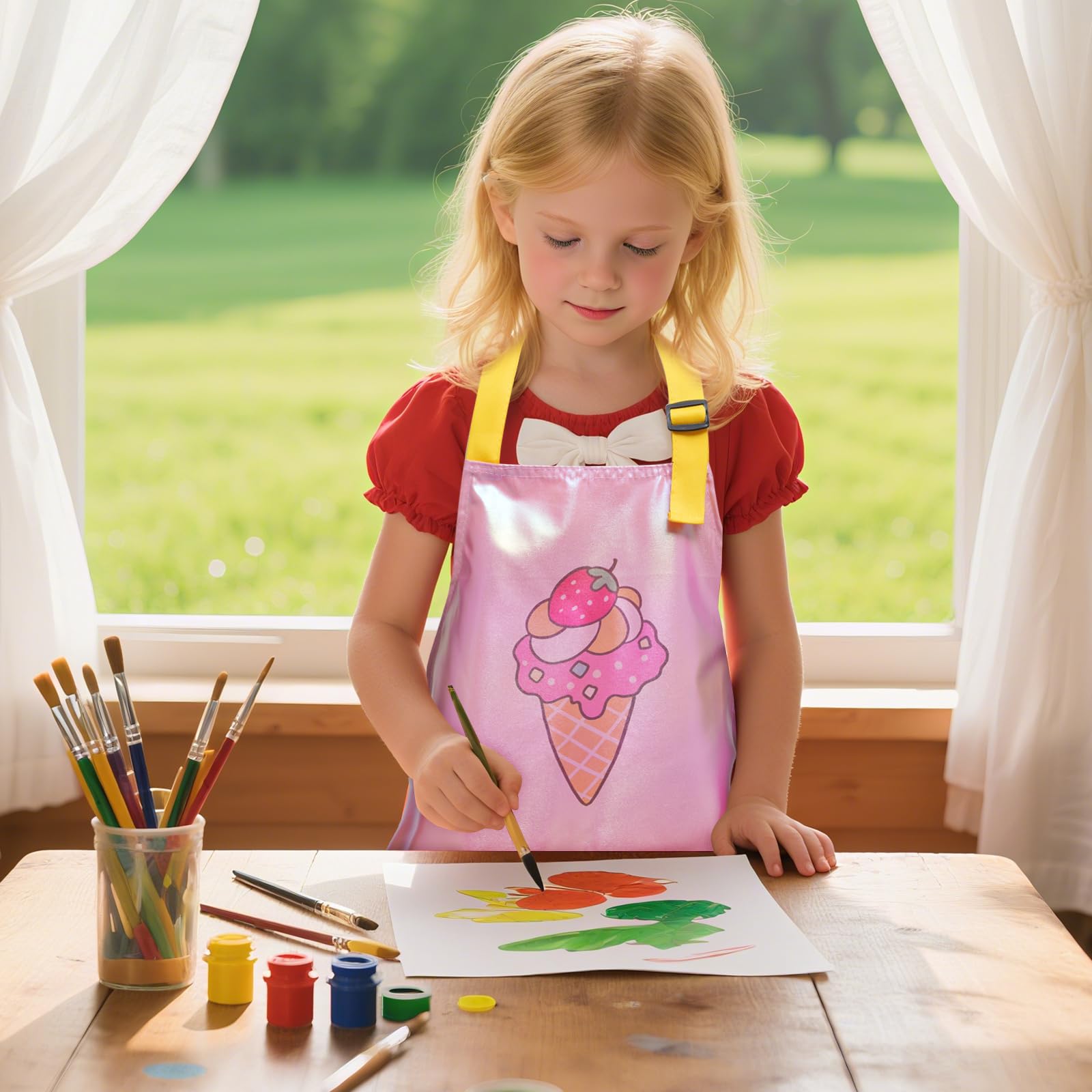 PUBMIND Kids Apron – Adjustable Waterproof Cooking & Art Apron with Pocket for Boys Girls Ages 5-12