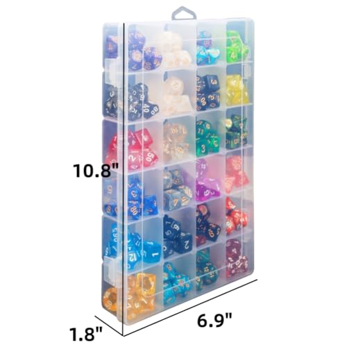 PUGED 2 Pack DND Dice Storage Box – 24 Grids Each with Removable Dividers, Holds Up to 300 Dice, Transparent PP Organizer for RPG Geeks and Crafters