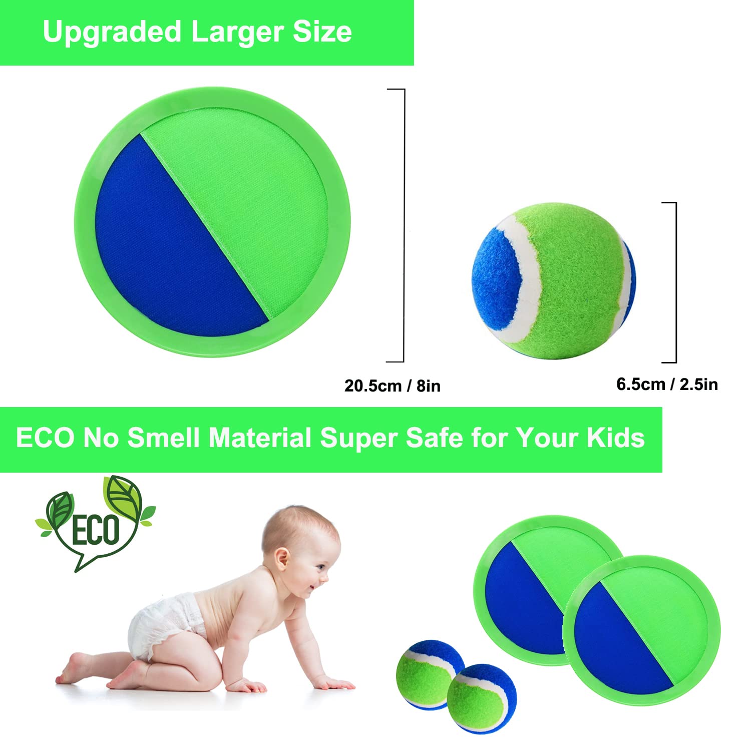PULEEBO Upgraded Catch Ball Game - 8-Inch Toss and Catch Sticky Balls Set for Kids & Adults - Outdoor Beach Backyard Lawn Toy