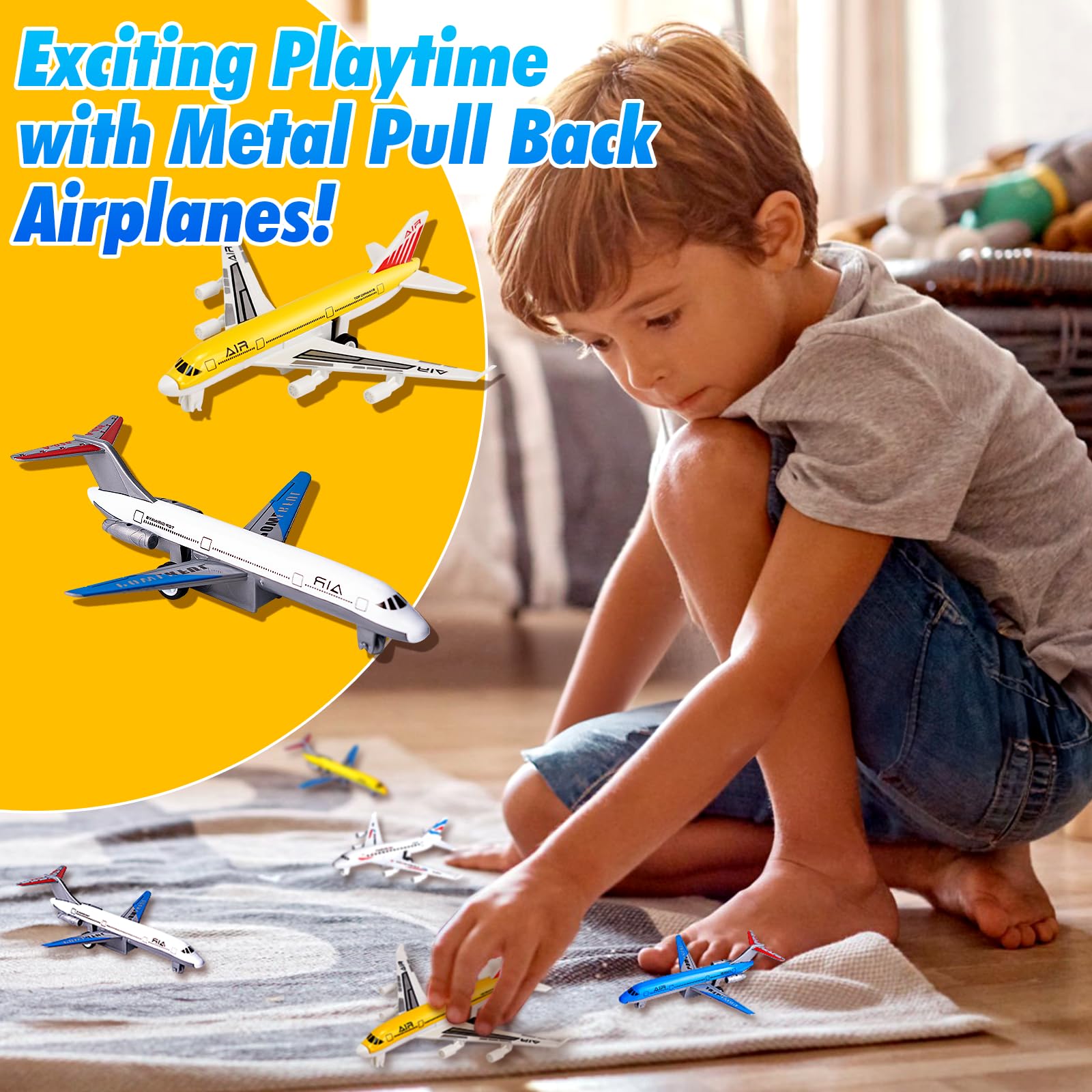 Pull-Back Airplane Toys for Toddlers – 2-Pack Die Cast Aircraft for Kids Ages 3-6