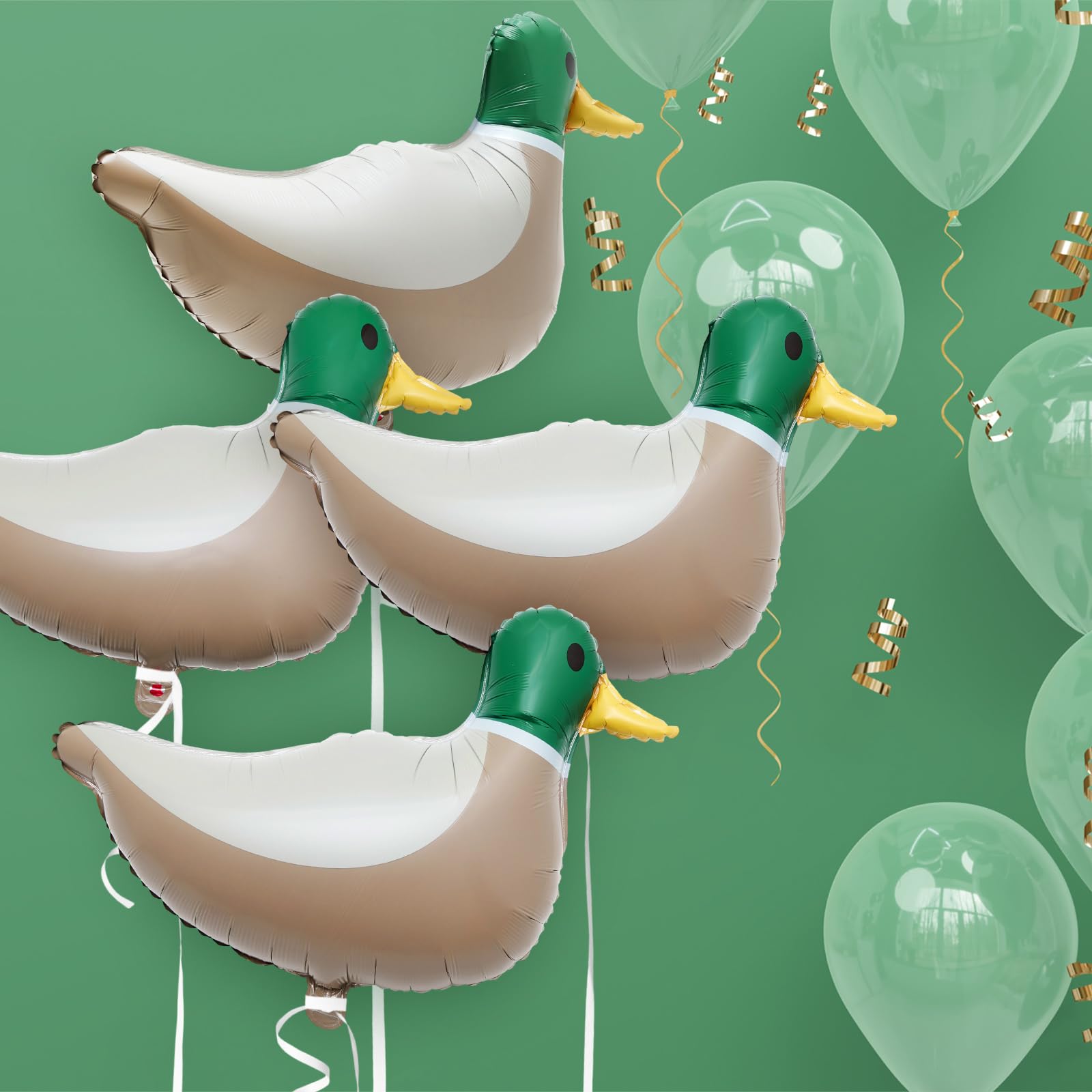 PullCrease 6 Pack Mallard Duck Foil Balloons – 28.3" Aluminum Foil Balloons for Duck Hunting Birthday Party Decor