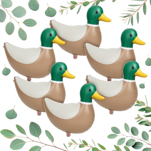 PullCrease 6 Pack Mallard Duck Foil Balloons – 28.3" Aluminum Foil Balloons for Duck Hunting Birthday Party Decor