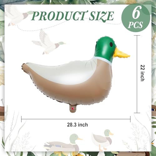PullCrease 6 Pack Mallard Duck Foil Balloons – 28.3" Aluminum Foil Balloons for Duck Hunting Birthday Party Decor