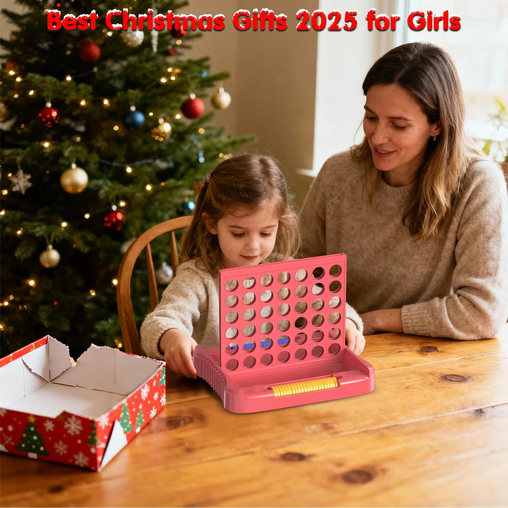 Pup Go 4 in a Row Game - Pink, Portable Foldable Travel Board Game for 2 Players