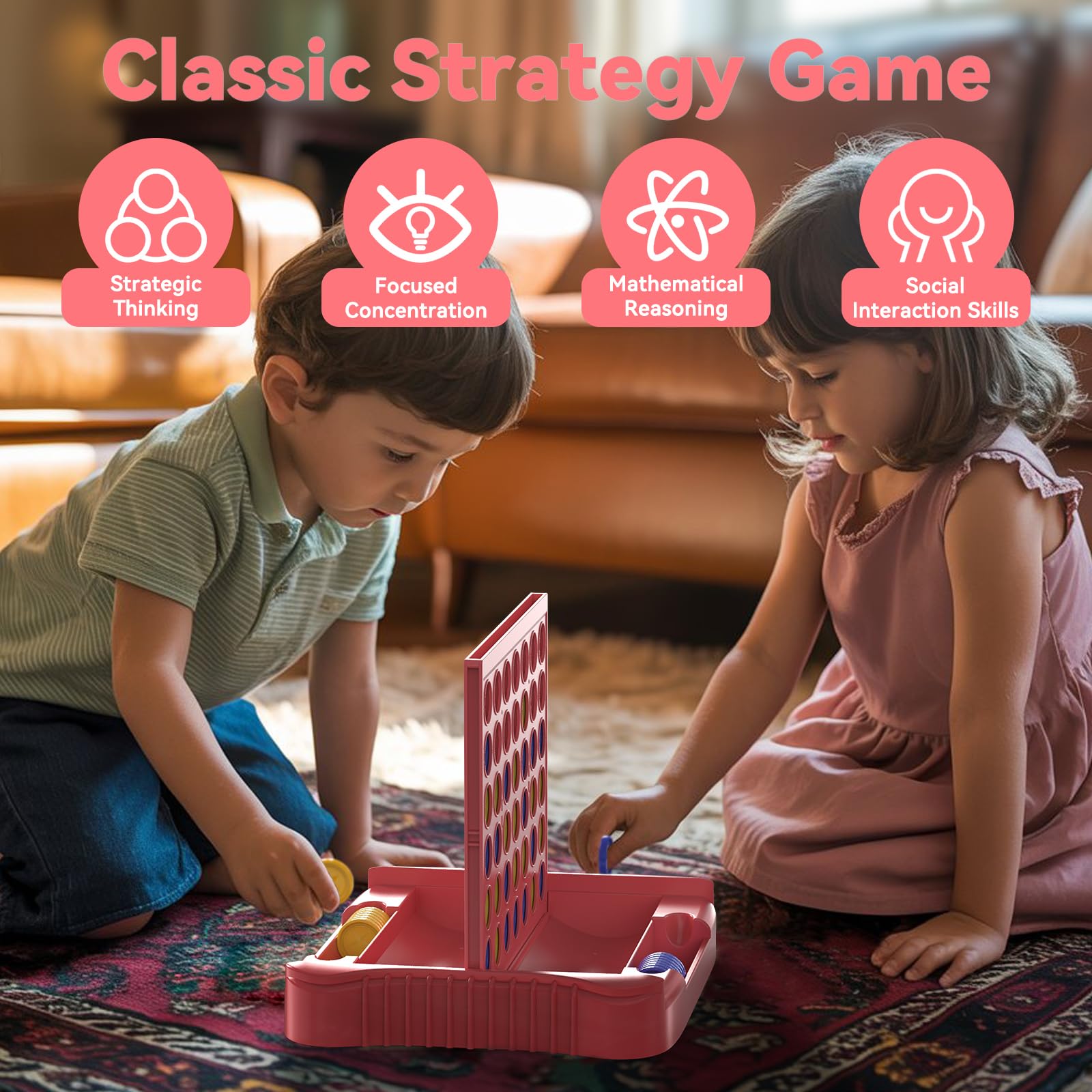 Pup Go 4 in a Row Game - Pink, Portable Foldable Travel Board Game for 2 Players