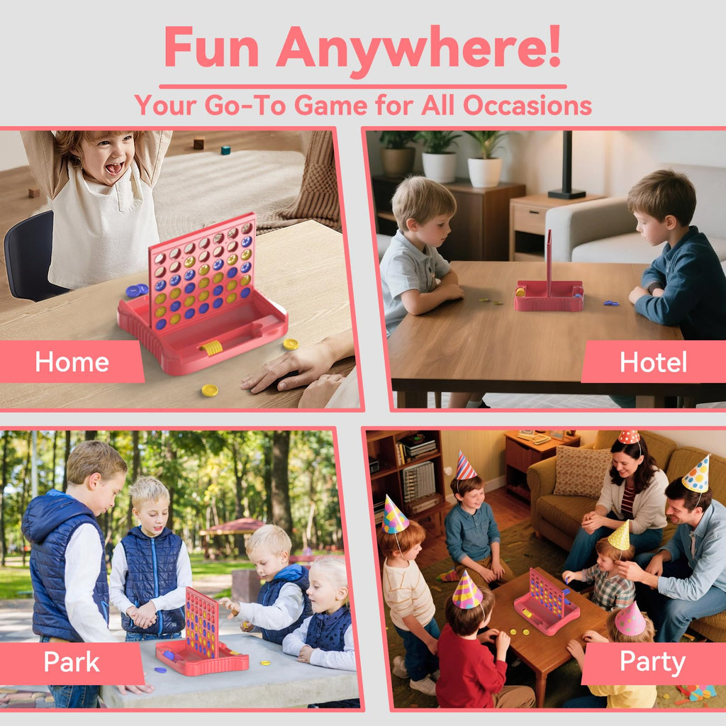 Pup Go 4 in a Row Game - Pink, Portable Foldable Travel Board Game for 2 Players