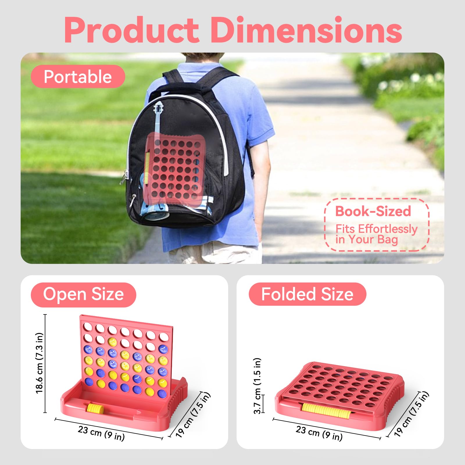 Pup Go 4 in a Row Game - Pink, Portable Foldable Travel Board Game for 2 Players