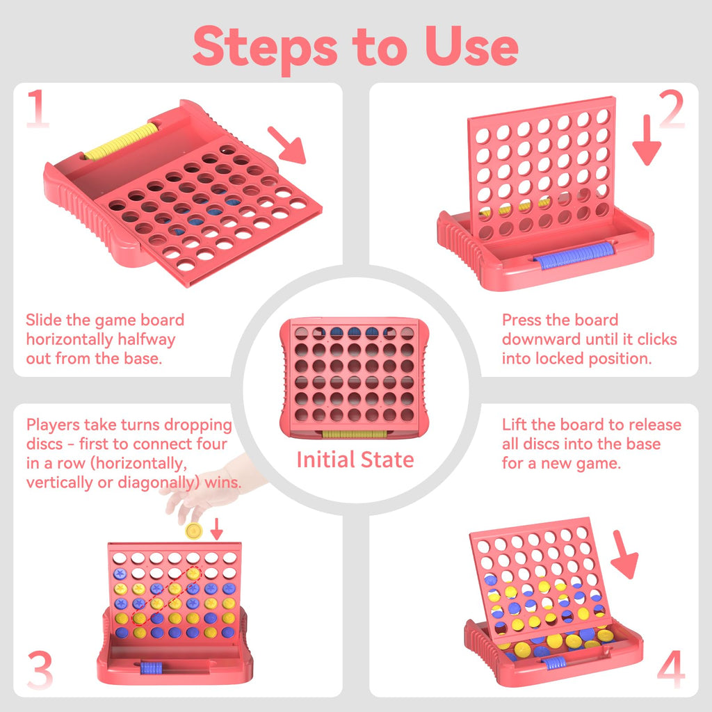 Pup Go 4 in a Row Game - Pink, Portable Foldable Travel Board Game for 2 Players