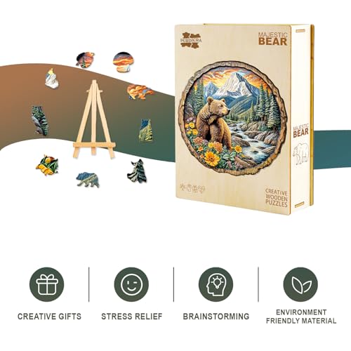 Purdicra Majestic Bear Wooden Jigsaw Puzzle – 290 Unique Pieces for Adult Challenge