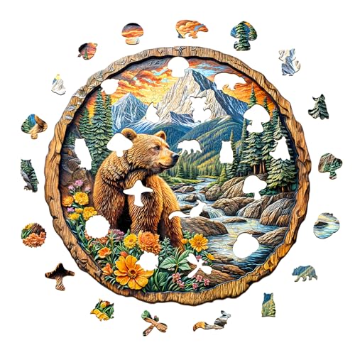 Purdicra Majestic Bear Wooden Jigsaw Puzzle – 290 Unique Pieces for Adult Challenge