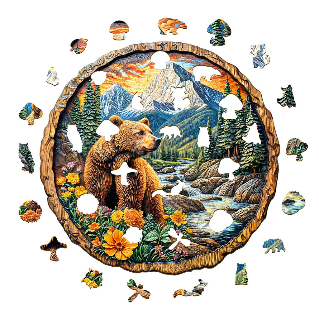Purdicra Majestic Bear Wooden Jigsaw Puzzle – 290 Unique Pieces for Adult Challenge
