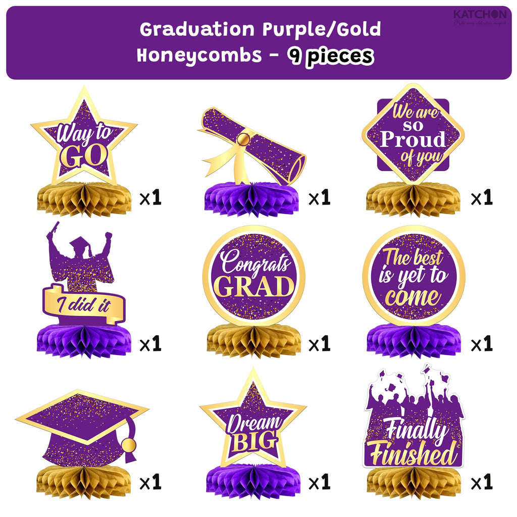 Purple and Gold Graduation Centerpieces 2026 – Pack of 9 Table Decorations KatchOn