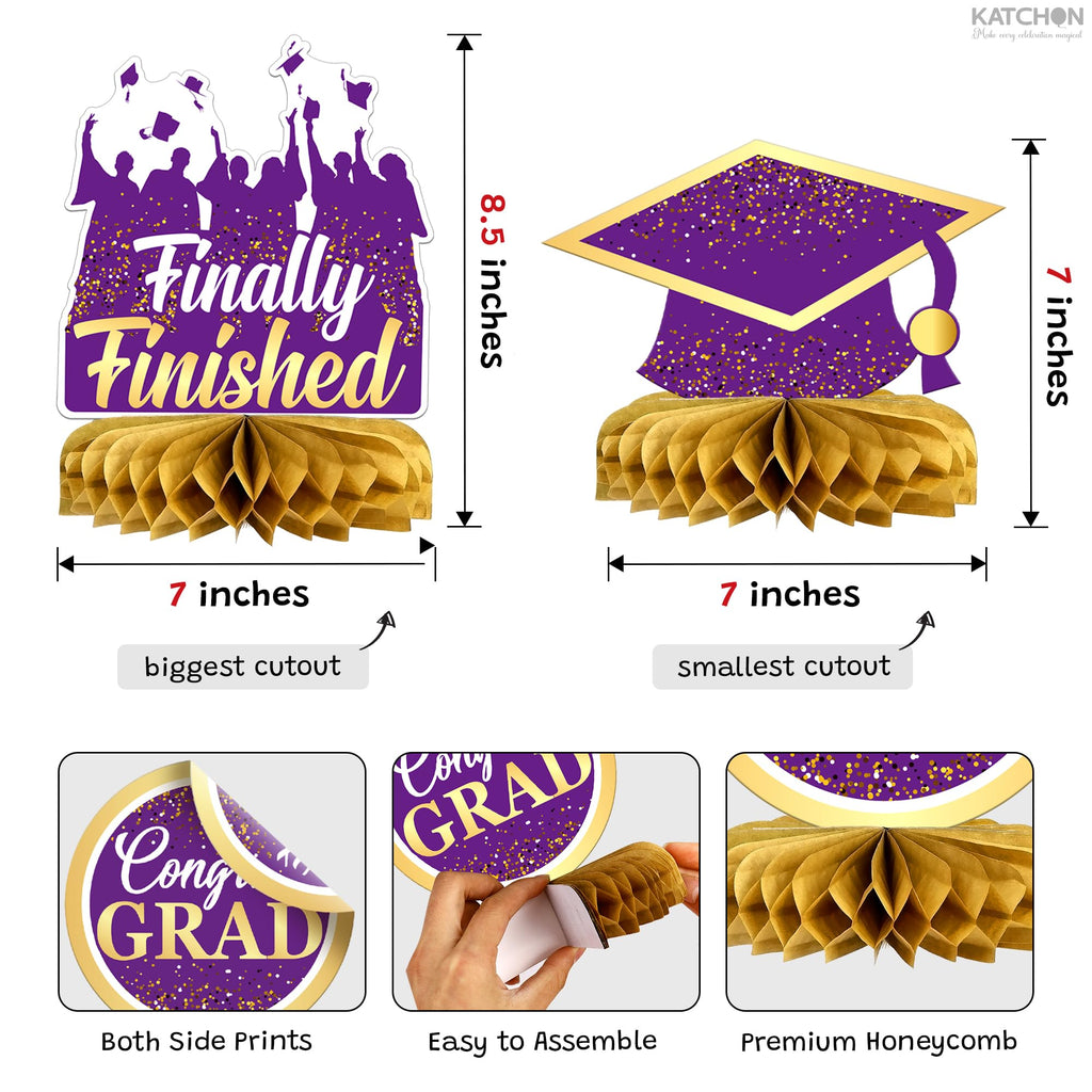Purple and Gold Graduation Centerpieces 2026 – Pack of 9 Table Decorations KatchOn