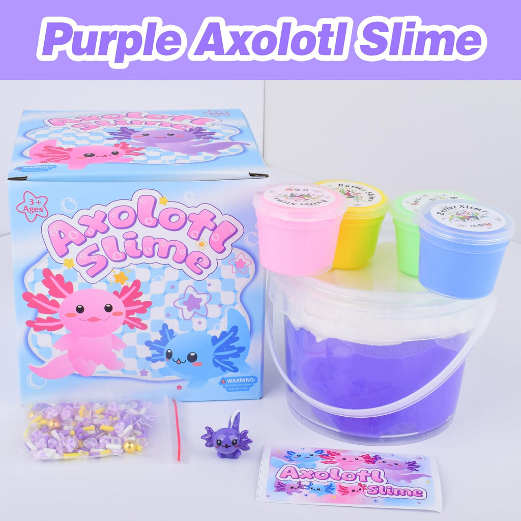 Purple Axolotl Butter Slime Kit – 300ml Scented Non-Sticky Slime with Charm & Stickers
