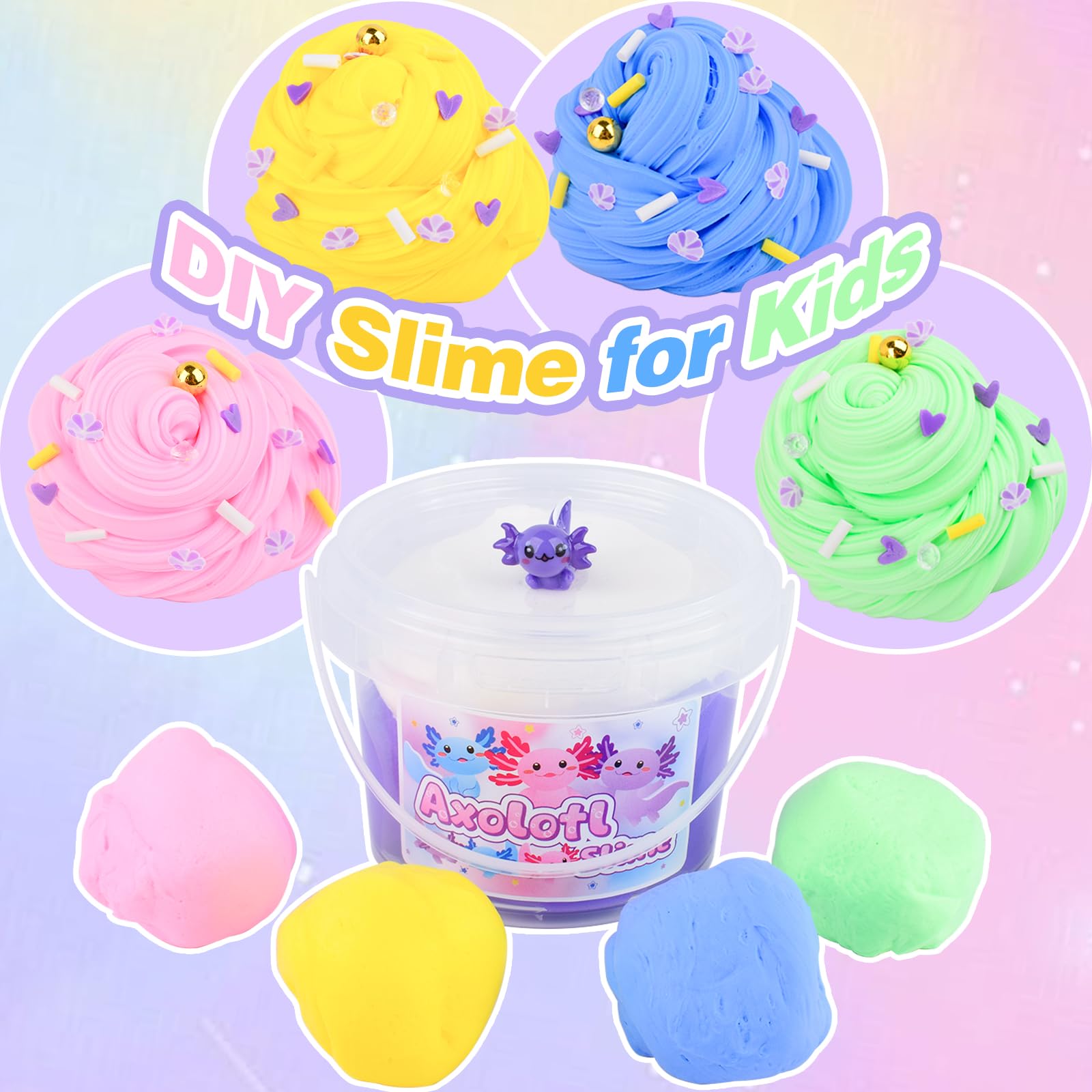 Purple Axolotl Butter Slime Kit – 300ml Scented Non-Sticky Slime with Charm & Stickers