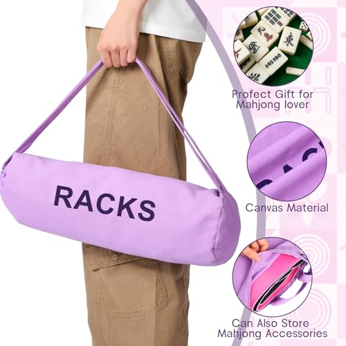 Purple Canvas Drawstring Mahjong Rack Bag - 21x6.3 Inch Storage for Tiles & Pushers