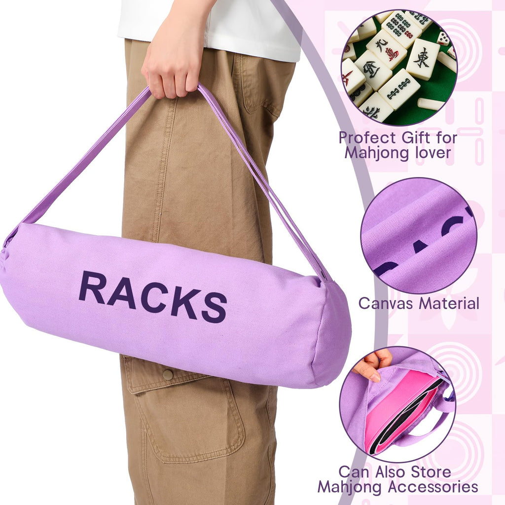 Purple Canvas Drawstring Mahjong Rack Bag - 21x6.3 Inch Storage for Tiles & Pushers