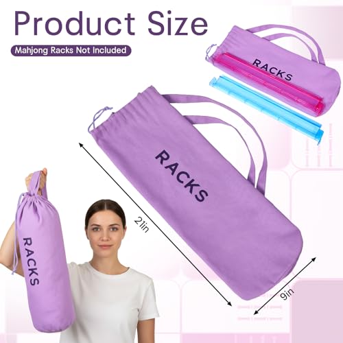 Purple Canvas Drawstring Mahjong Rack Bag - 21x6.3 Inch Storage for Tiles & Pushers