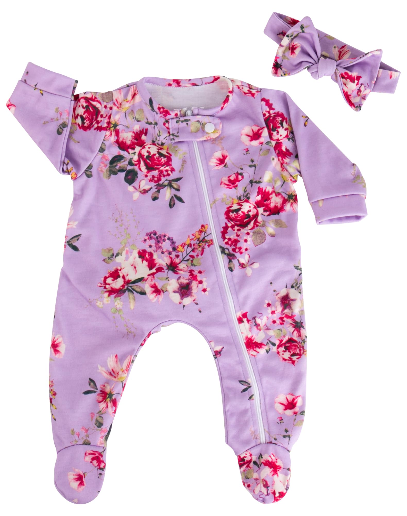Purple Floral Jumpsuit and Headband Set for 17-20 Inch Reborn Baby Dolls – Aori