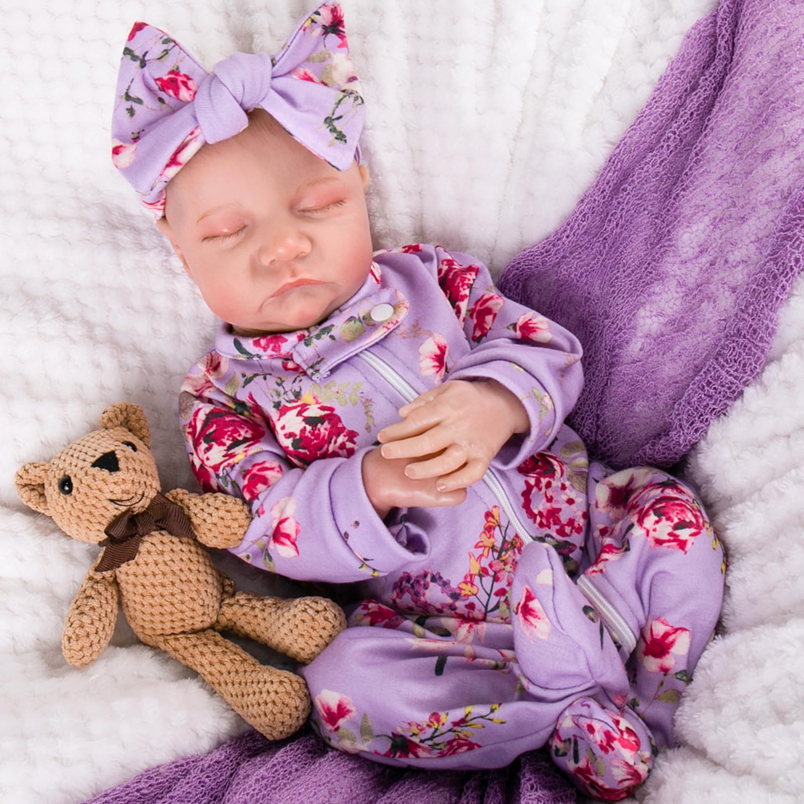 Purple Floral Jumpsuit and Headband Set for 17-20 Inch Reborn Baby Dolls – Aori