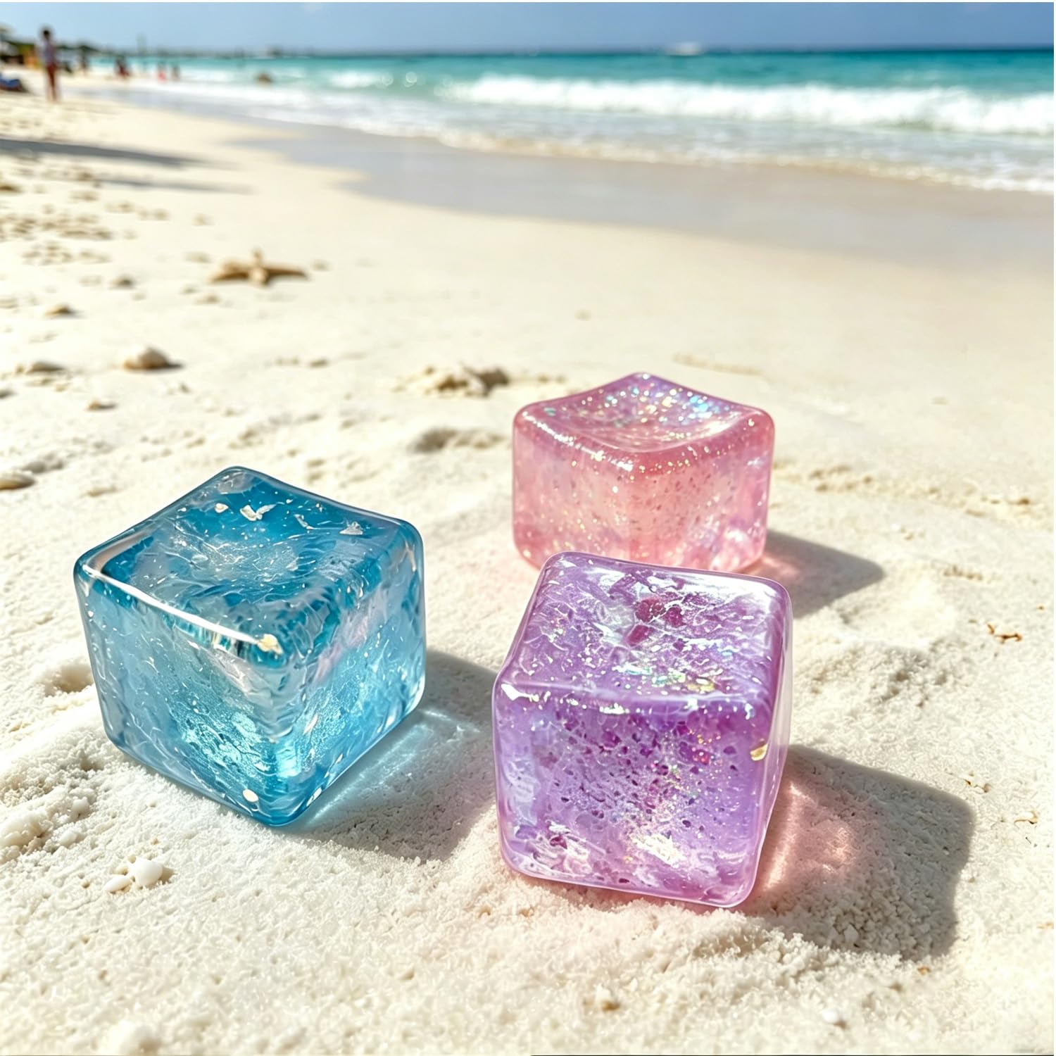 Purple Ice Cube Squishy – Slow Rise Glitter Fidget Toy for Stress Relief
