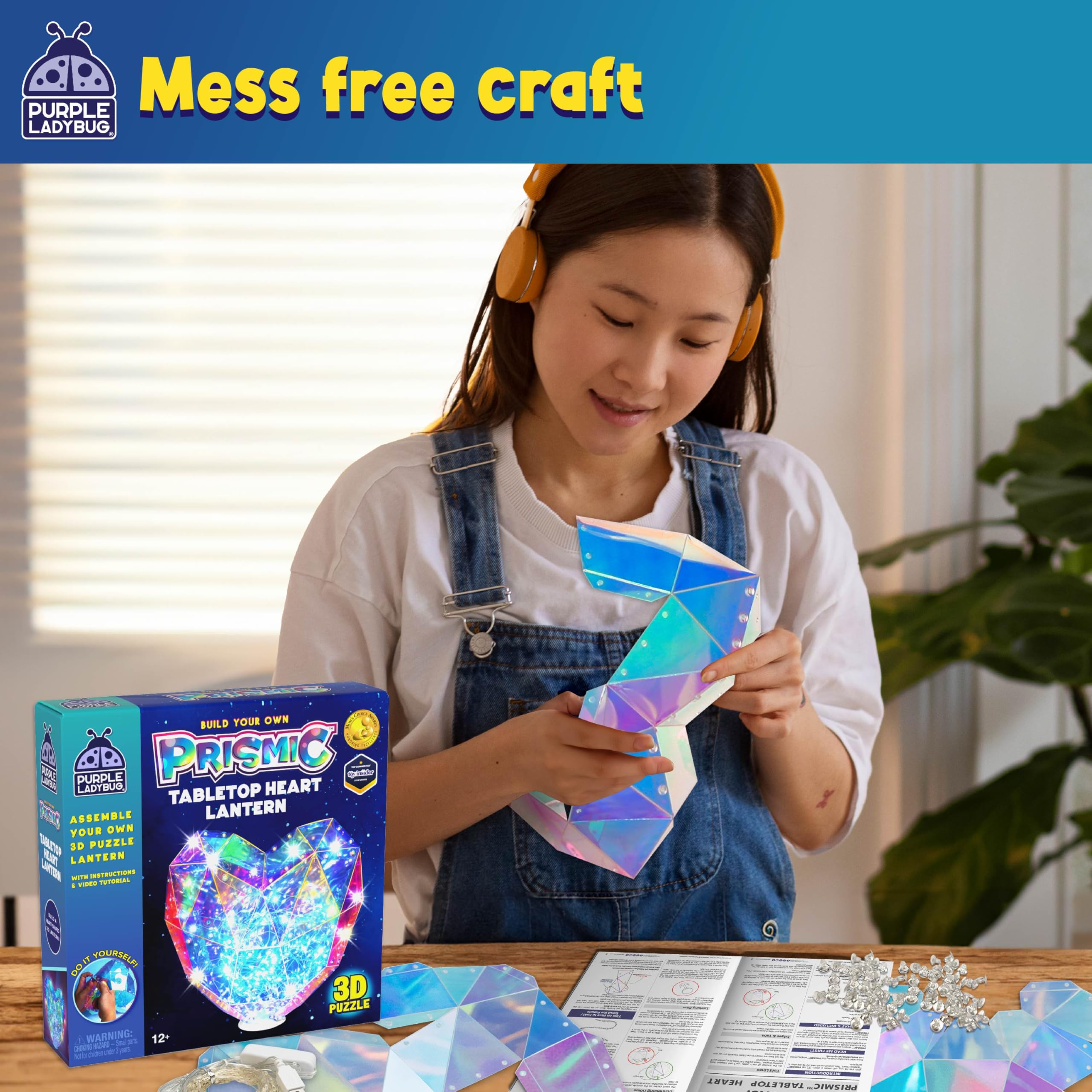 PURPLE LADYBUG 3D Heart Table Light DIY Kit for Kids 8+ – USB LED Lamp, Craft Gift for Tweens & Teens