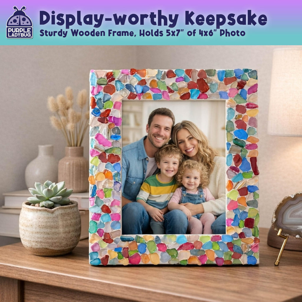 PURPLE LADYBUG DIY Mosaic Photo Frame Kit - Creative Craft for Kids Ages 6-12, Includes Mother of Pearl Shells, Wooden Frame, Glue & Spreader - Great Gift for Girls and Tweens