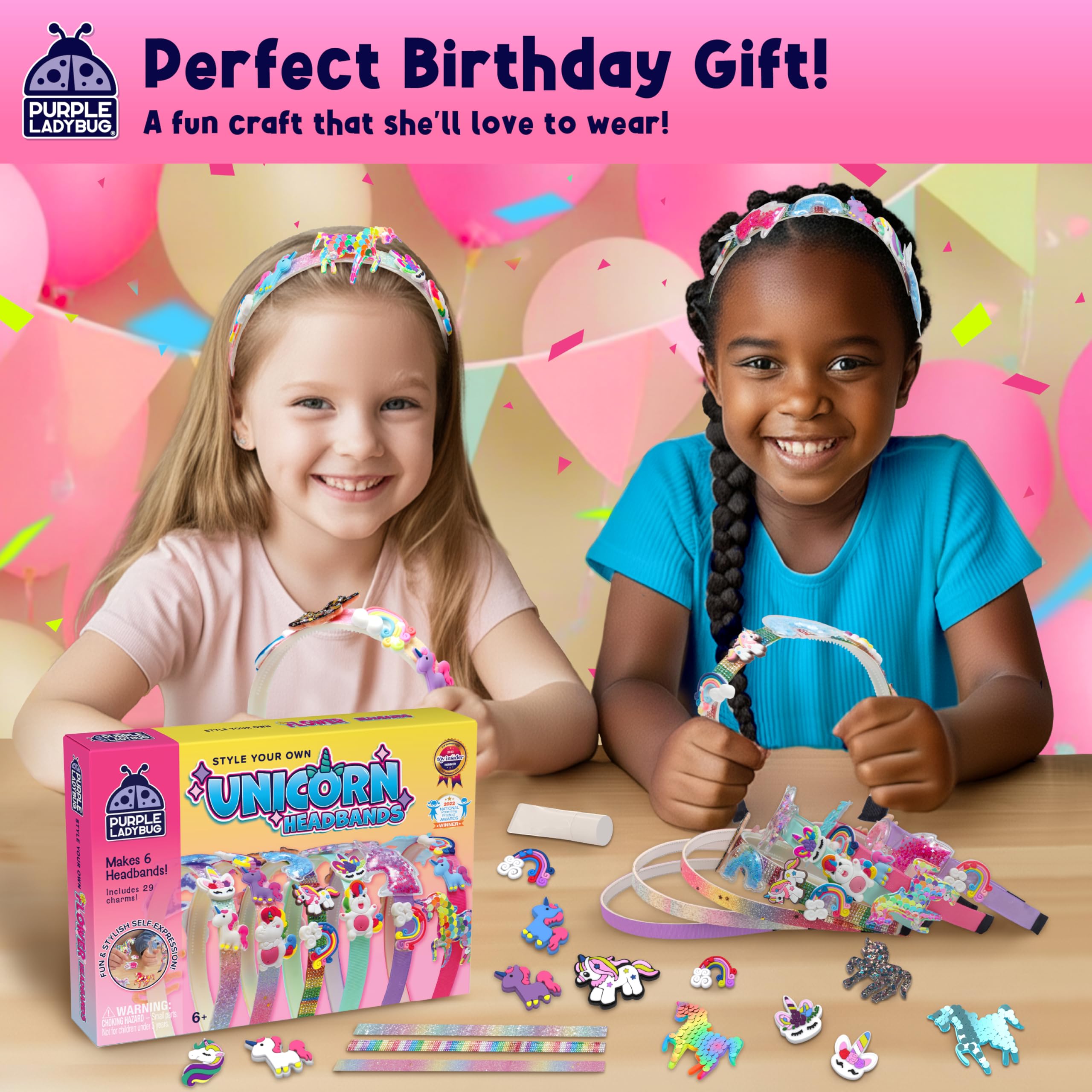 PURPLE LADYBUG DIY Unicorn Headbands Kit – 6 Craftable Hair Accessories with 29 Charms, Gift for Girls Ages 6+